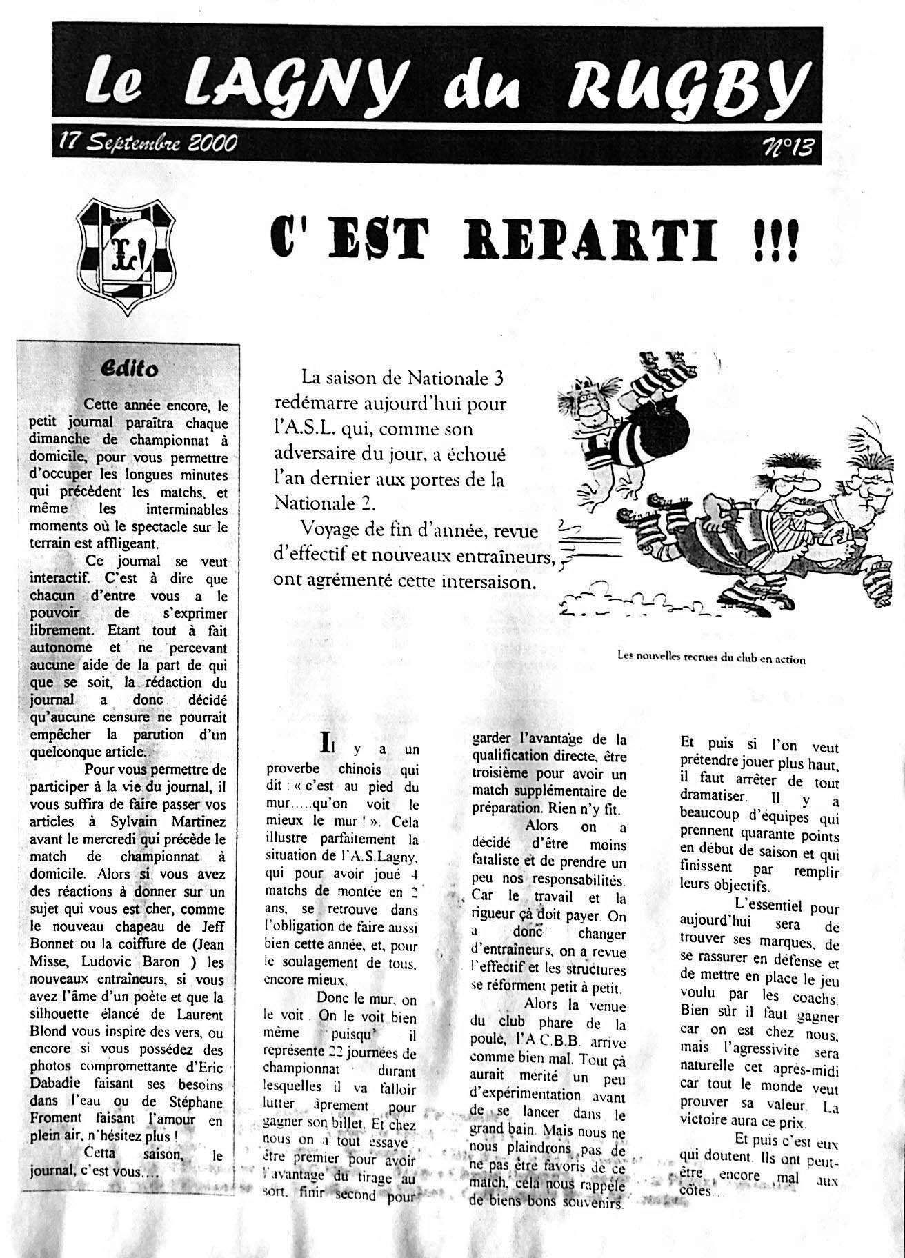 LE LAGNY DU RUGBY N°13 – 17 septembre 2000