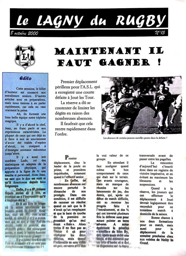 LE LAGNY DU RUGBY N°15 – 8 octobre 2000