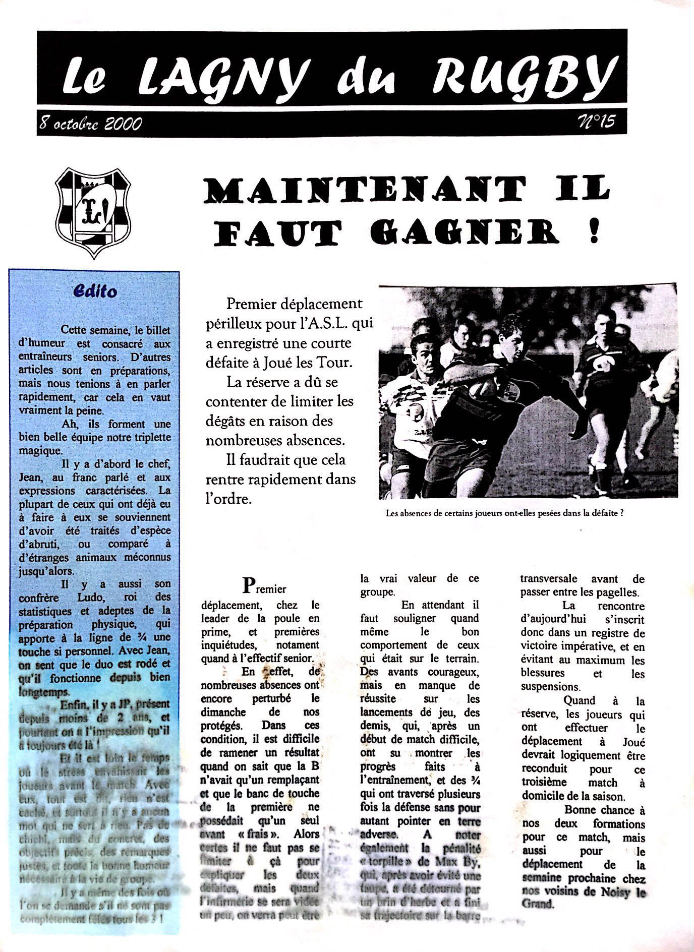 LE LAGNY DU RUGBY N°15 – 8 octobre 2000