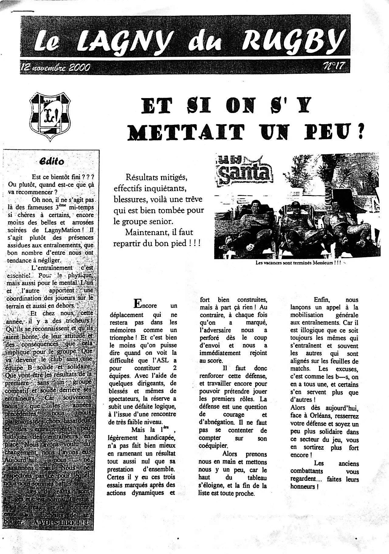 LE LAGNY DU RUGBY N°17 – 12 novembre 2000