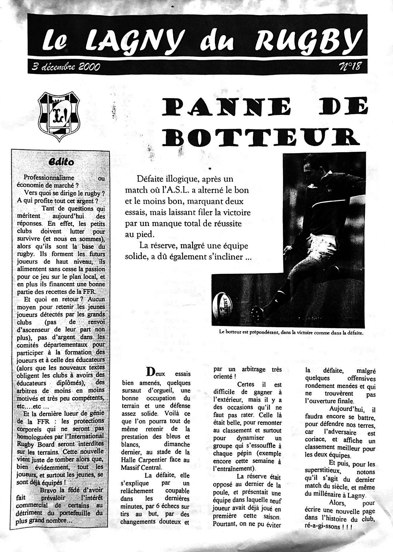 LE LAGNY DU RUGBY N°18 – 3 décembre 2000