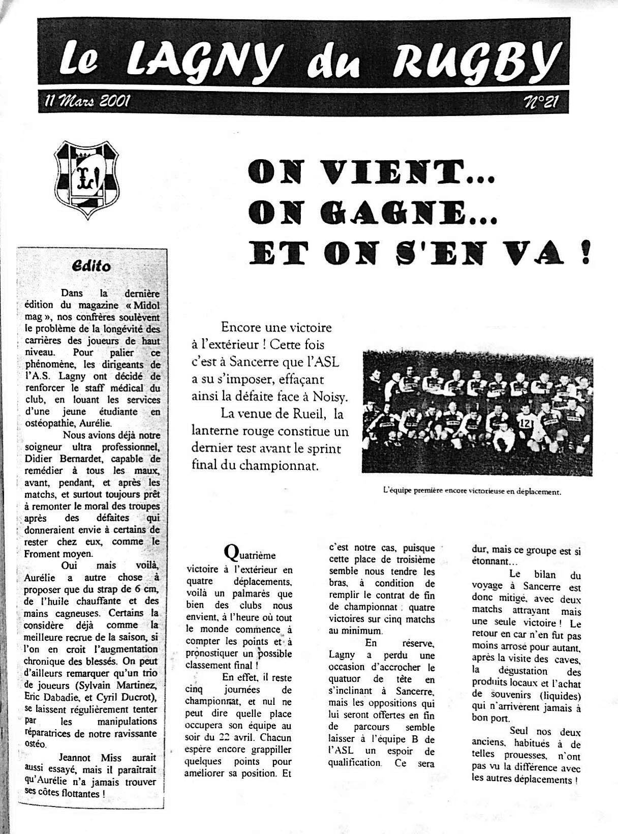 LE LAGNY DU RUGBY N°21 – 11 mars 2001