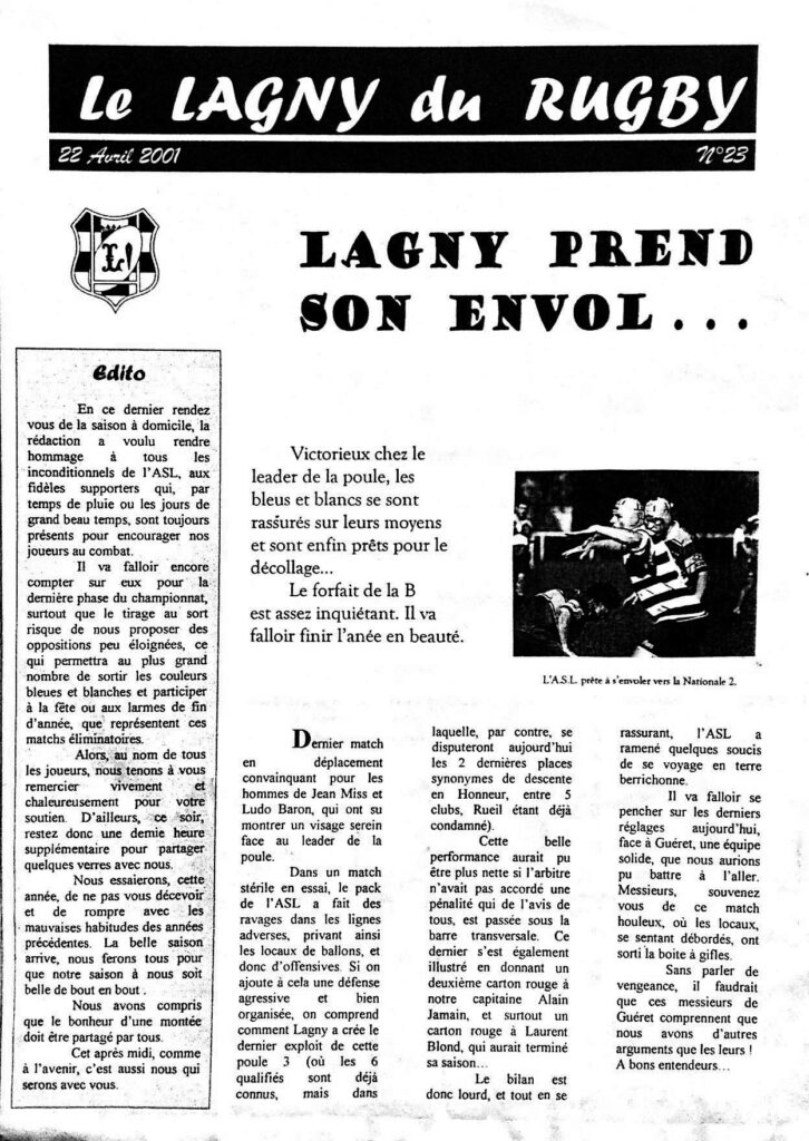 LE LAGNY DU RUGBY N°23 – 22 avril 2001