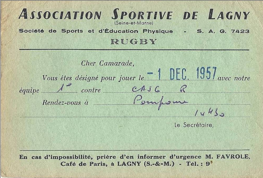 1957 - Convocation de match