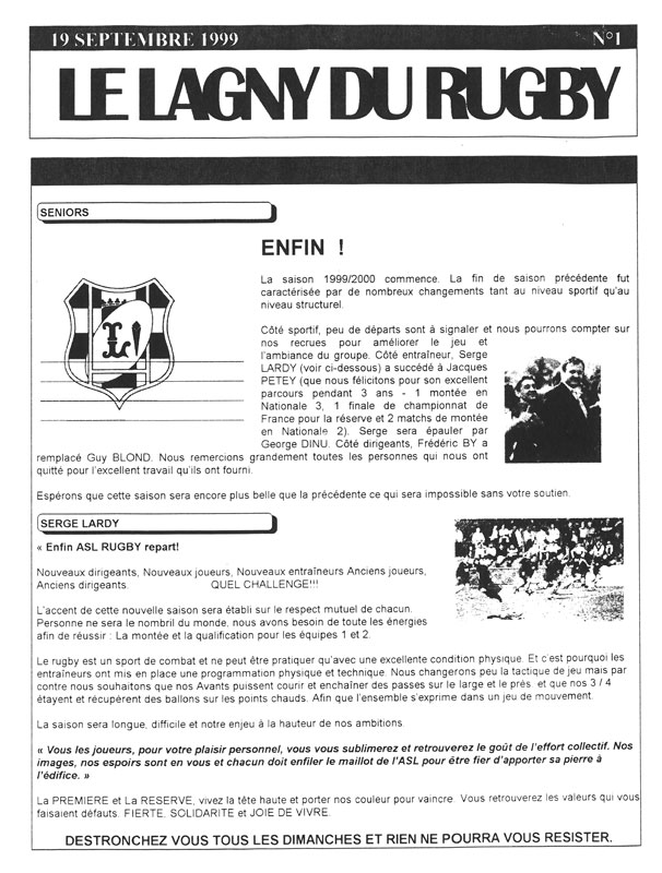 LE LAGNY DU RUGBY N°1 – 19 septembre 1999