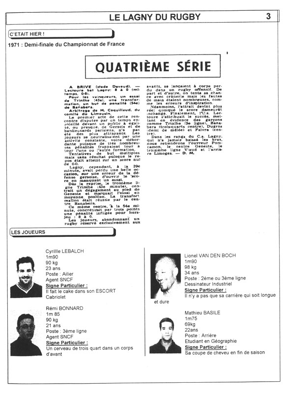 Le Lagny du rugby - n°1 - 19 sept. 1999 Le Lagny du rugby - n°1 - 19 sept. 1999