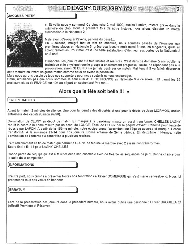 Le Lagny du rugby - n°2 - mai 1999
