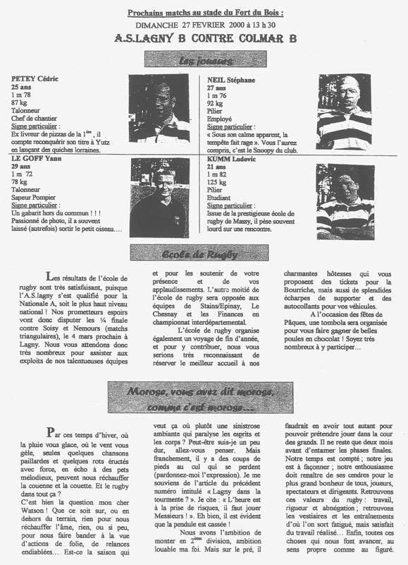 Le Lagny du rugby - n°8 - 13 fév. 2000 Le Lagny du rugby - n°8 - 13 fév. 2000