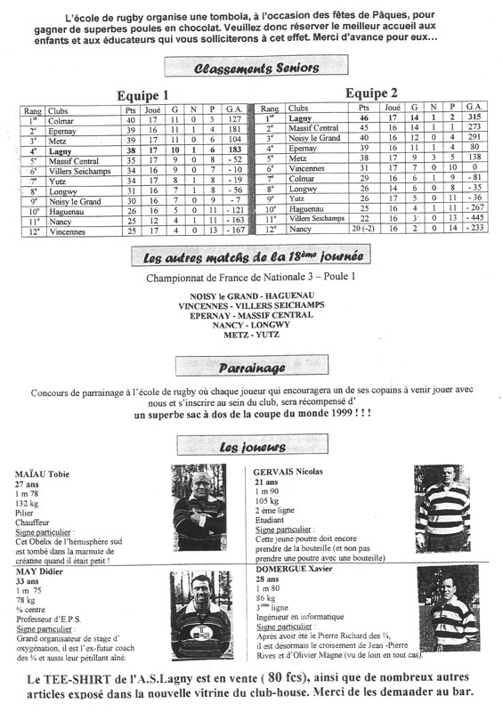 Le Lagny du rugby - n°9 - 27 fév. 2000 Le Lagny du rugby - n°9 - 27 fév. 2000