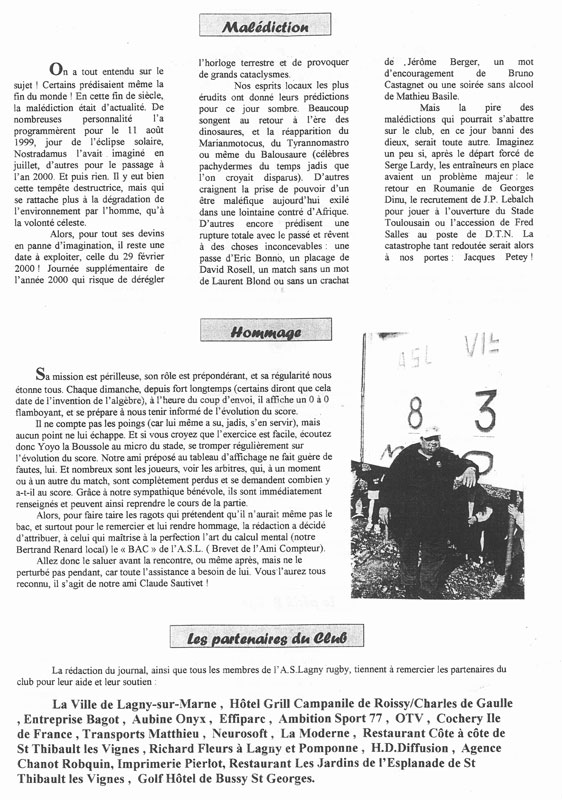 Le Lagny du rugby - n°9 - 27 fév. 2000 Le Lagny du rugby - n°9 - 27 fév. 2000