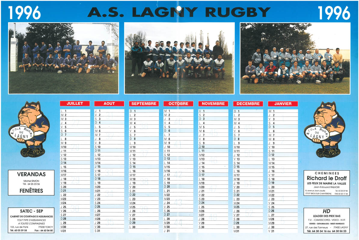 1996 Calendrier recto 1996 Calendrier recto
