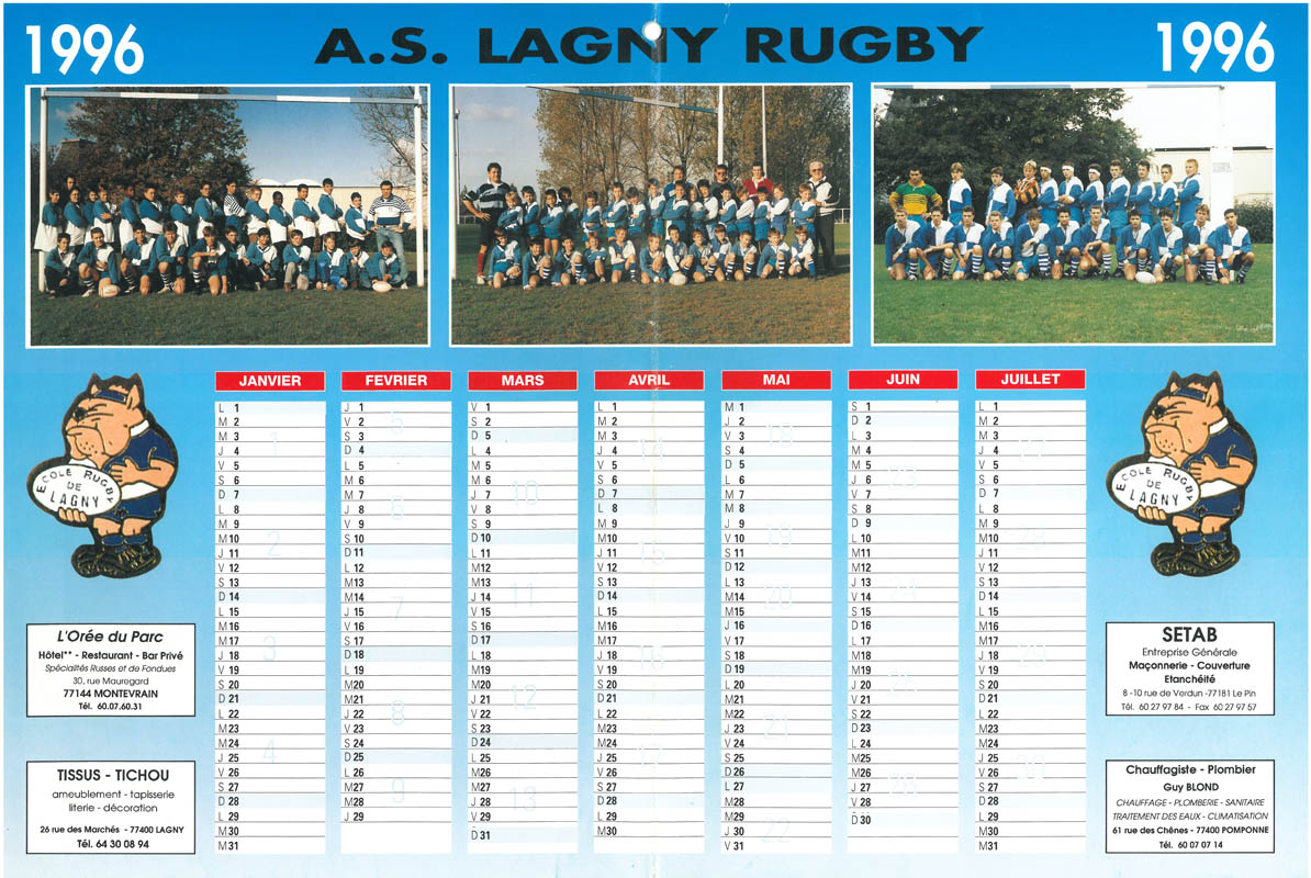 1996 Calendrier verso 1996 Calendrier verso