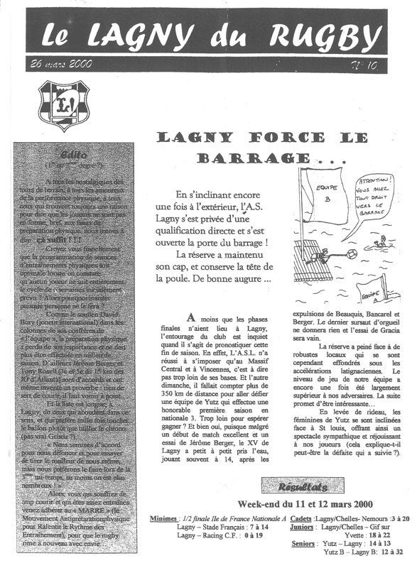 LE LAGNY DU RUGBY N°10 – 26 mars 2000