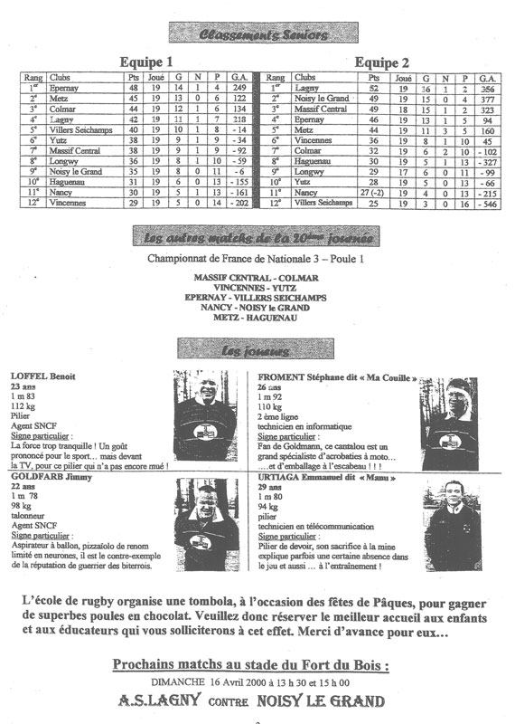 Le Lagny du rugby - n°10 - 26 mars 2000
