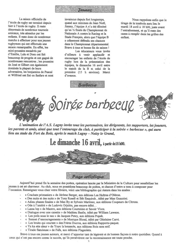 Le Lagny du rugby - n°10 - 26 mars 2000