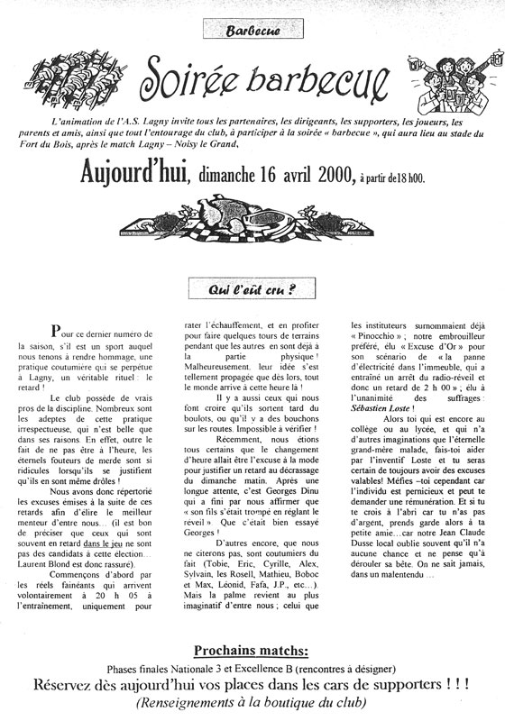 Le Lagny du rugby - n°11 - 16 avril 2000 Le Lagny du rugby - n°11 - 16 avril 2000