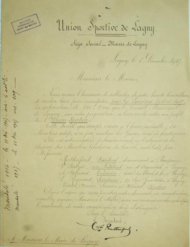 6 déc. 1917 - Demande de subventions