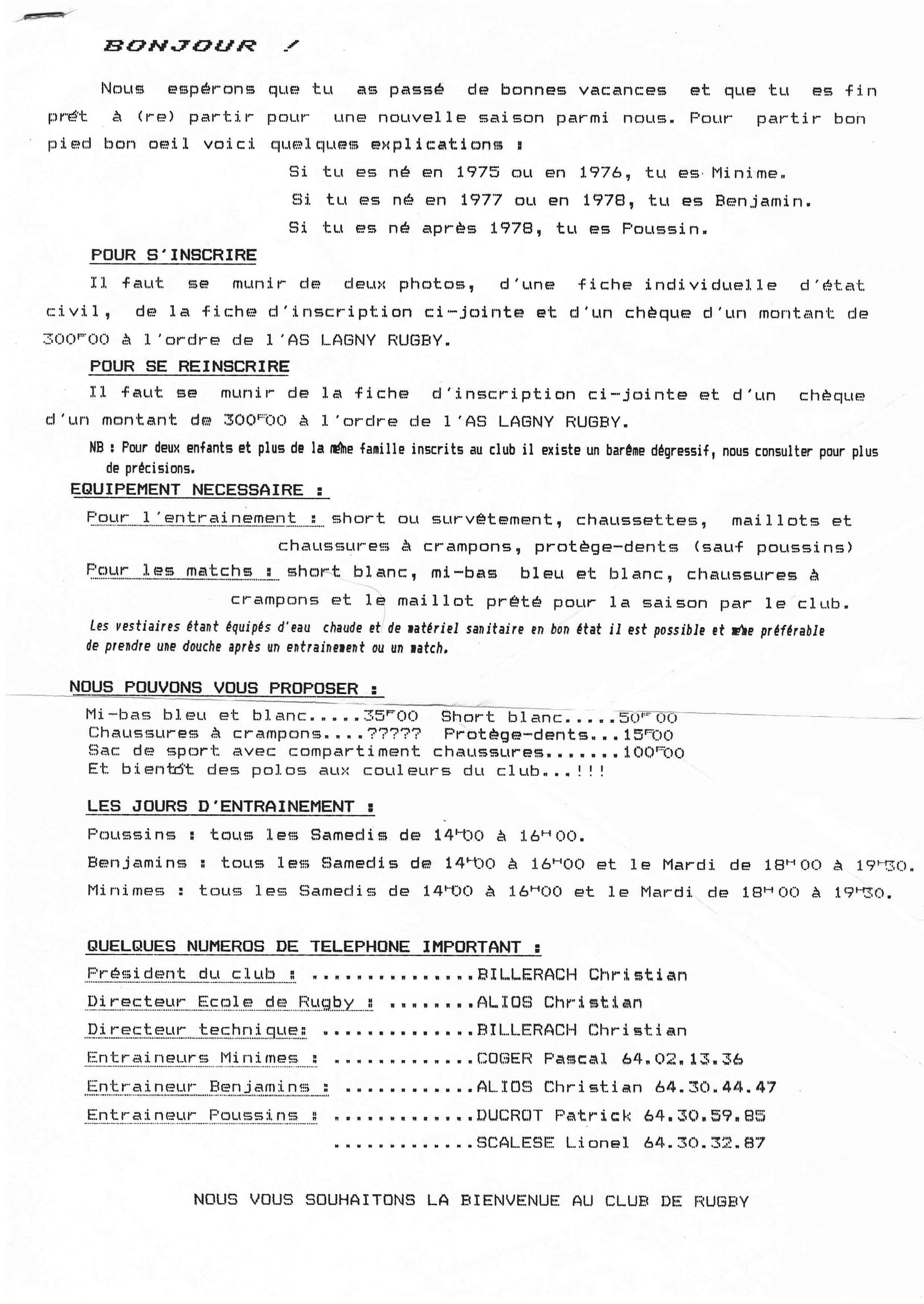 1989-09 - Inscription école de rugby