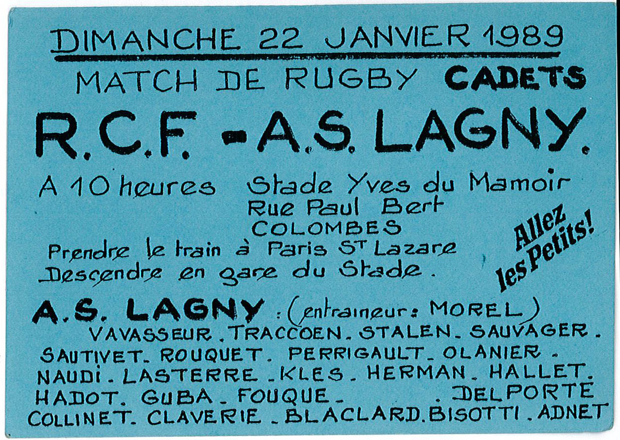 1989-01-22 - Flyer du match retour Cadets RCF-ASL