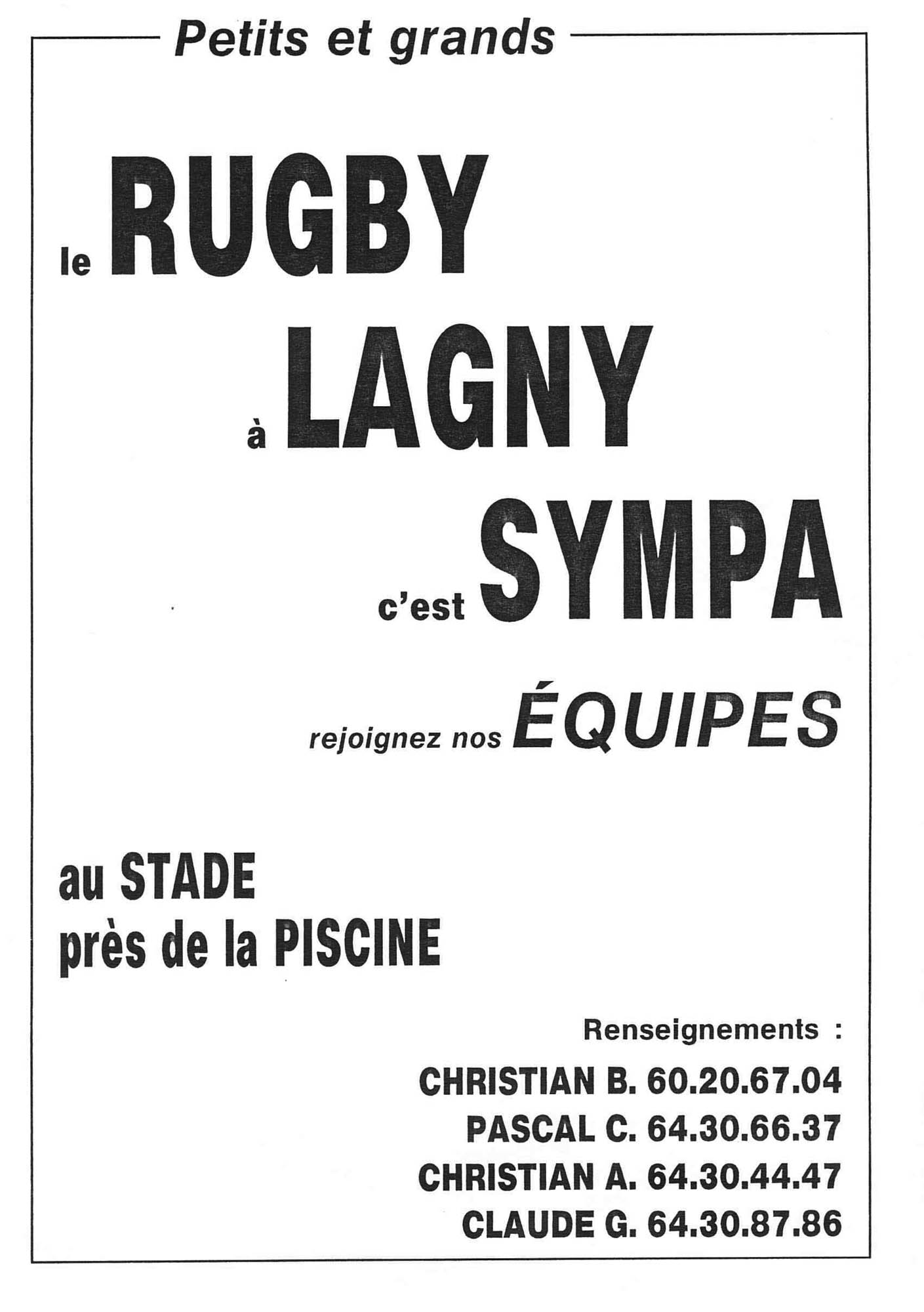Flyer de l’école de rugby 1990