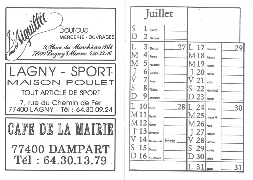 1989 - Calendrier ASL