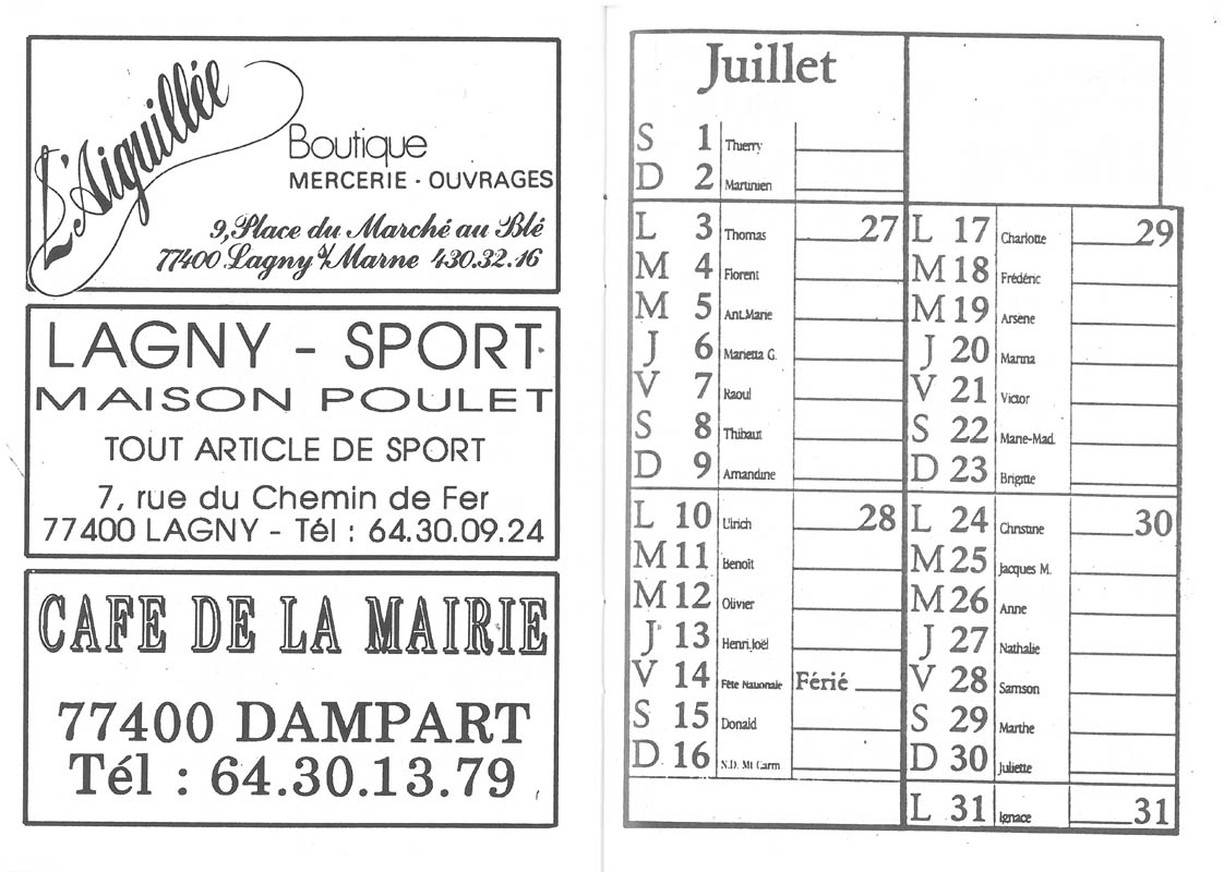 1989 - Calendrier ASL