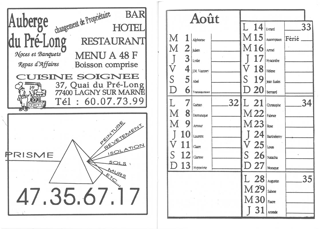 1989 - Calendrier ASL