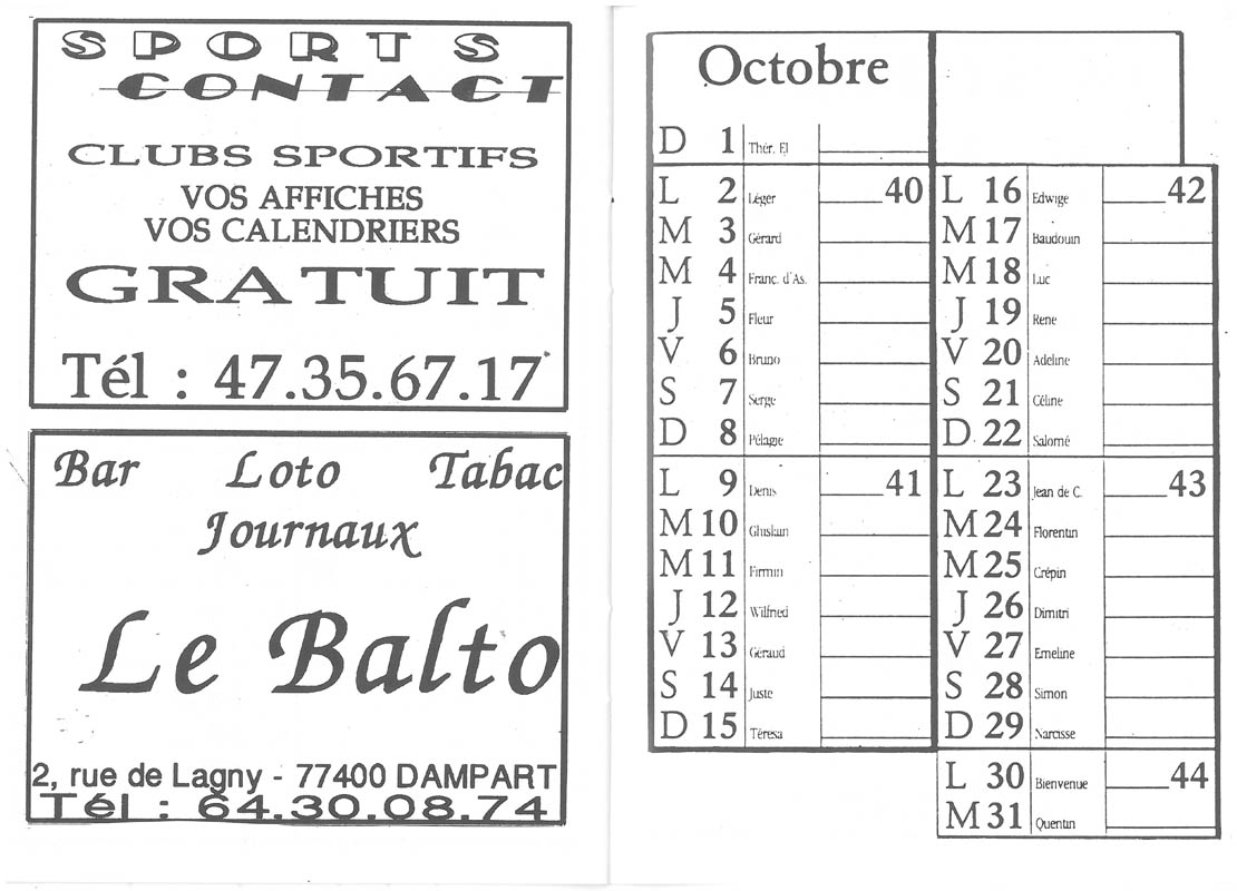 1989 - Calendrier ASL