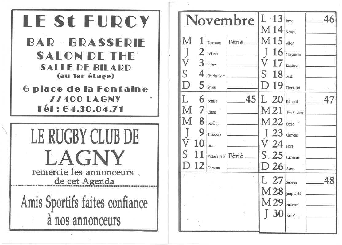 1989 - Calendrier ASL