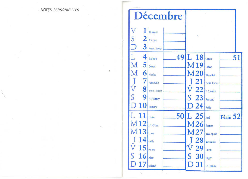 1989 - Calendrier ASL