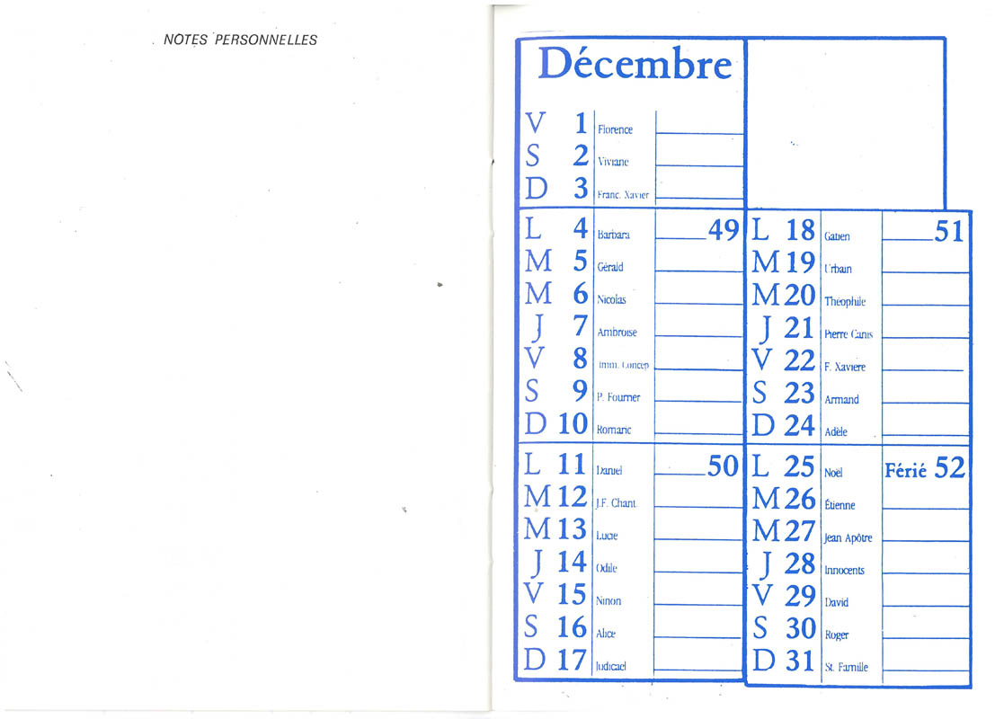 1989 - Calendrier ASL