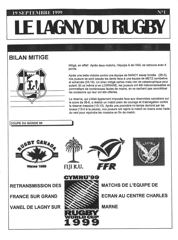 LE LAGNY DU RUGBY N°2 – 3 octobre 1999
