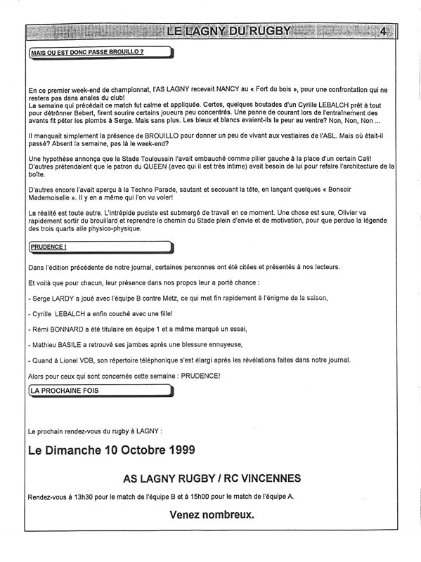 1999-10-03 - Le Lagny du Rugby n°2 1999-10-03 - Le Lagny du Rugby n°2