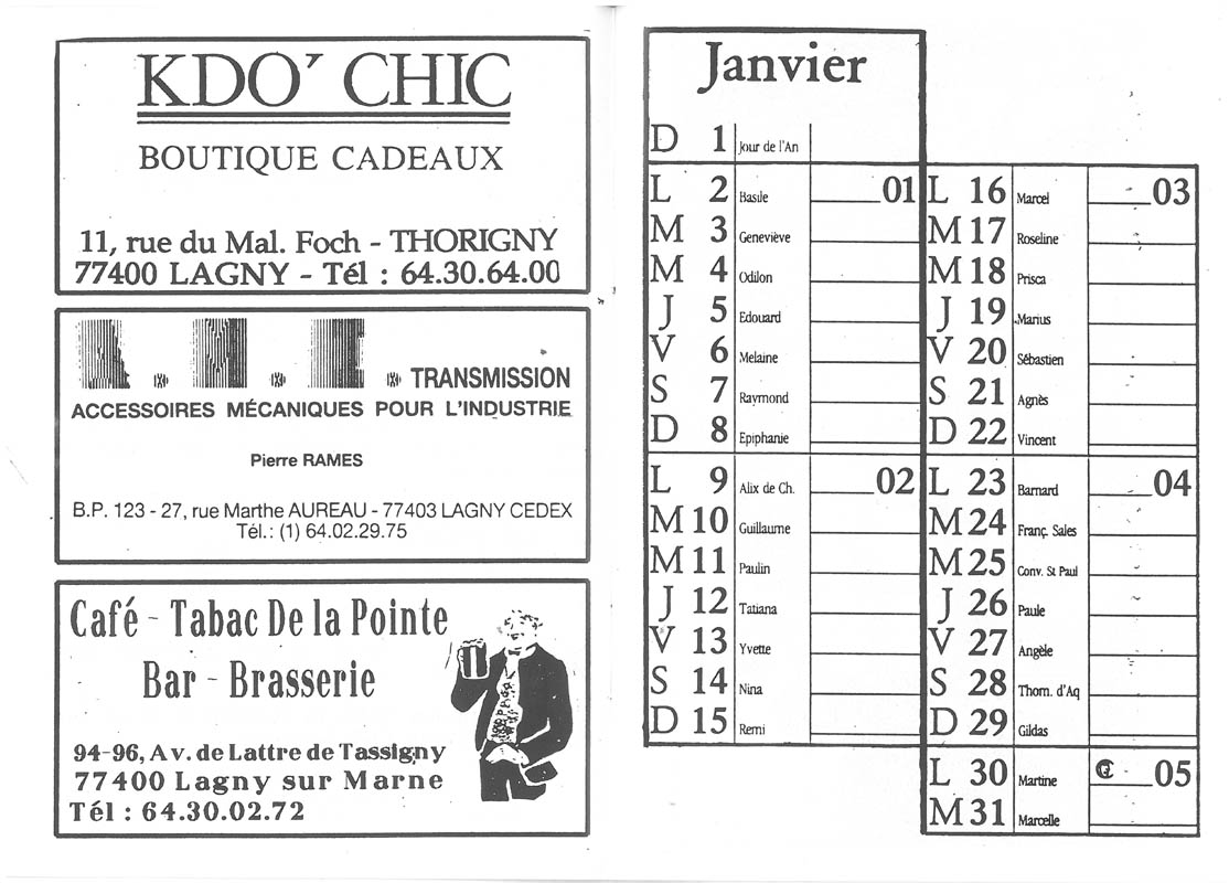 1989 - Calendrier ASL