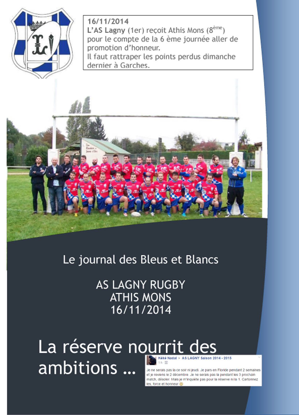 Le Journal des Bleus et Blancs – 16 novembre 2014