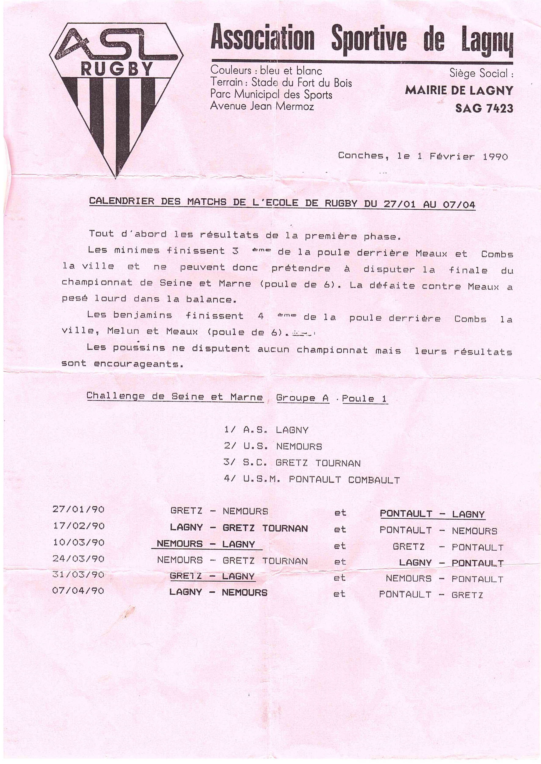 1990-02 - Calendrier école de rugby