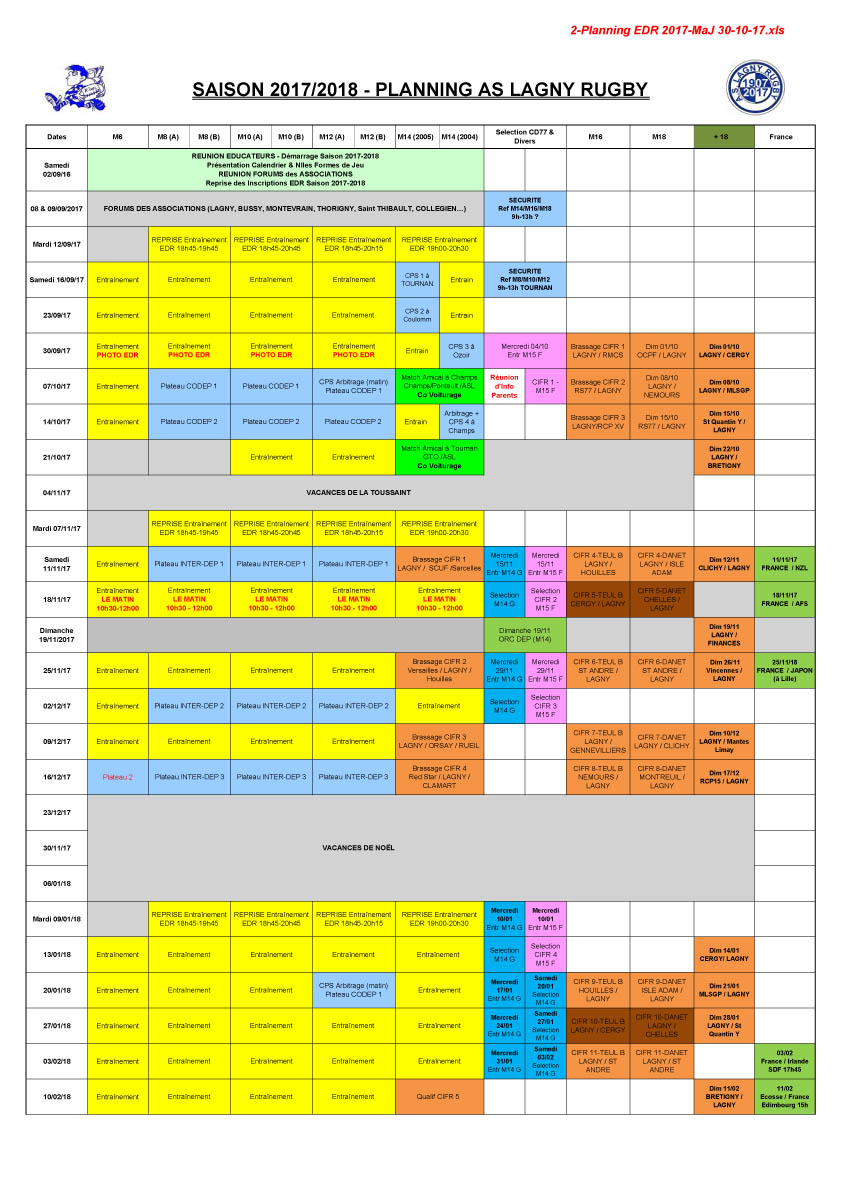 Le planning de l’Ecole mis à jour