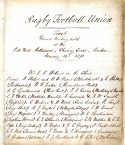 Création de la RFU
Compte-rendu de la réunion
du 26 janvier 1871
au Pall Mall Restaurant
avec les 21 clubs fondateurs.