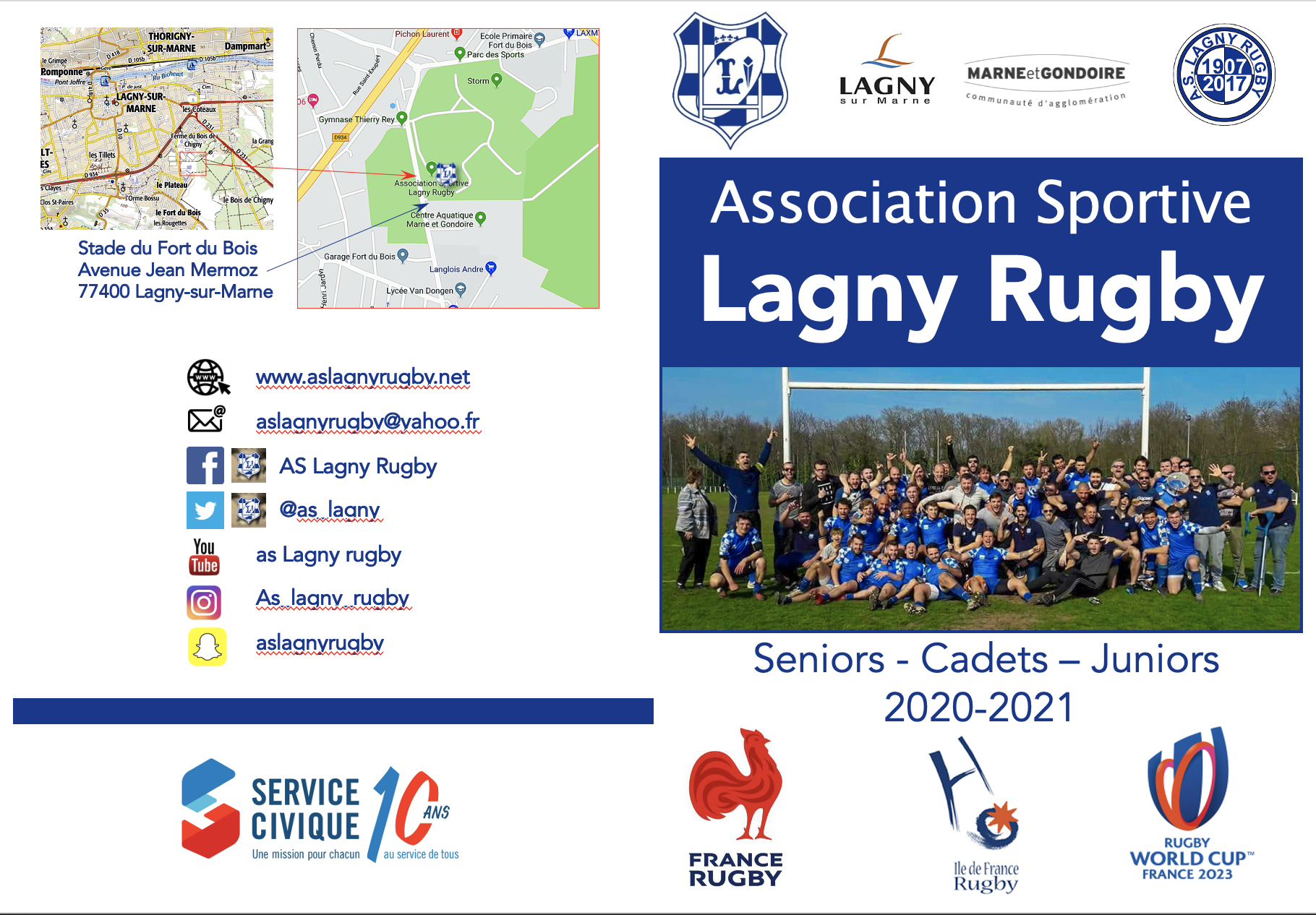 Plaquette des équipes cadets, juniors et seniors pour la saison 2020-2021